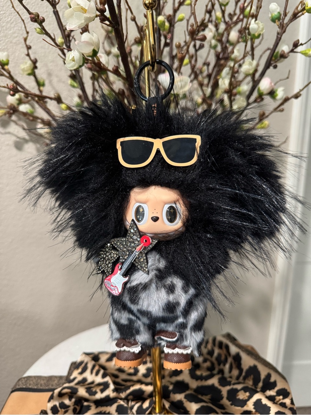 Black Fuzzy Rocker Plush Custom Labubu with Accessories - Picture 2 of 9